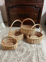 Набір кошиків «Цитрус» 4 шт плетені з натуральної лози з ручкою для Великодня, пасхальна корзинка