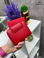 Натуральна шкіра. Червоний - на магніті  - жіночий, стильний, мініатюрний гаманець преміум якості - 12х10 см - у коробці (1411)