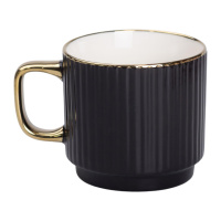 Чашка фарфоровая с золотым ободком и золотой ручкой 300 (мл) Черная RX-N231129B