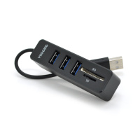 Хаб-кардридер универсальный VEGGIEG V-C303, USB2.0 5in1 card reader （SD+TF+3*USB), Black,Blister-Box