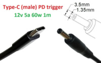 Кабель-переходник триггер PD 12v Type-C (max 5a, 60w) на 3.5x1.35mm 1m з USB Type-C (male) Power Delivery PD тригер (A class) 1 день гар.