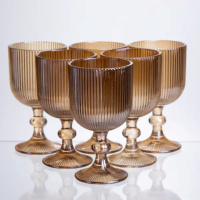 Набір келихів для вина 6 штук по 300 мл ребристих із товстого скла коричневий HP-19-225