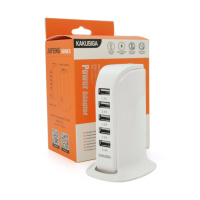 СЗУ AC100-240V iKAKU KSC-741 Jufeng Series Desktop, 5xUSB, Output: DC5V/2.4A (12W), White, Box