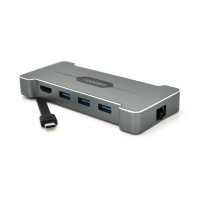 Хаб-конвертор VEGGIEG TC06 Type-C (папа) на Type-C(мама) + USB3.0*3(мама) + HDMI(мама) + RJ45, Silver, Box