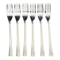 Набор десертных вилок 6 штук вилки для десерта из нержавеющей стали 15.2 см Серебро с золотой обводкой HP-20-34