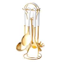 Набор кухонных принадлежностей на подставке 7 предметов кухонные аксессуары на подставке Белый с золотом HP-20-65