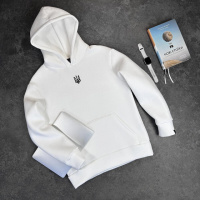 Худі Pobedov 008 ЗИМА - Герб чорна вишивка Молочний