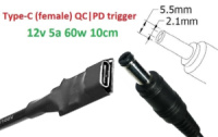 Переходник для роутера 12v (2.5a, 30w) 5.5x2.1mm 8-10cm з USB Type-C (Female) Quick Charge Power Delivery QC|PD тригер (A class) 1 день гар.
