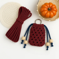 Набор макраме для ручного вязания чехла для наушников и аксессуаров 8х7 см бордовый для рукоделия и творчества