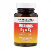 Витамины D3 и K2, Vitamins D3 & K2, Dr. Mercola, 30 капсул