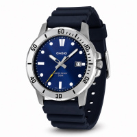 Чоловічий годинник Casio MTP-VD01-2E з синім циферблатом та мінеральним склом, водонепроникність 5 ATM