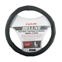 Чохол на кермо Carlife 39-41 см шкіряний Delux, чорний SW331L