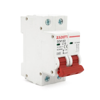 Автоматический выключатель постоянного тока ZADOTI DZ47-63C10 2P DC1000V, 10A, 6kA, DIN, 35*75*79mm