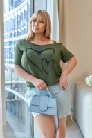 Літня блузка з відкритим плечем «Elis»| Норма і батал | Розпродаж моделі Хакі, 50-52