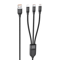 Кабель Айфона Hoco U104 Ultra 6A 3in1 Lightning-MicroUSB-Type-C (1.2m), Чорний - купити в SmartEra.ua