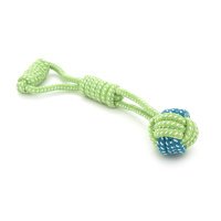 Игрушка из хлопчатобумажной веревки с узлами для собак в виде шара с ручкой/петлей-узлом, 6*27см, зелено-синяя