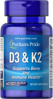 Puritan's Pride Vitamin D3 & K2 60 Капсул