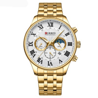 Чоловічий годинник Curren 8427 Gold-White з хронографом та металевим браслетом