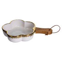 Тарелка фарфоровая глубокая с ручкой Цветок 24×16×4 (см) блюдо сервировочное с ручкой  для подачи тарелка сковорода Золото ZJH-13-1