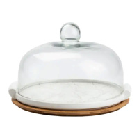 Керамическая тортовница со стеклянной крышкой на бамбуковой подставке HP1203