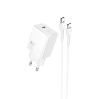 Мережевий зарядний пристрій HOCO N70 Nuevo single port PD30W charger set(C to C) White (6942007651363)