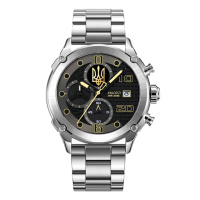 Чоловічий наручний годинник Awarder 016 Тризуб золото Silver-Black Steel з гербом України