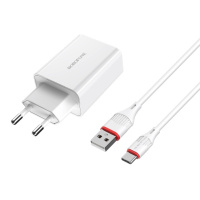 Сетевое зарядное устройство Borofone BA21A USB QC 18W белое + кабель USB to Type-C