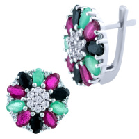 Серебряные серьги CatalogSilver с натуральным сапфиром 6.665ct, изумрудом, рубином (1843116)