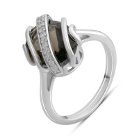 Серебряное кольцо CatalogSilver с натуральным раухтопазом (дымчатым кварцем) 4.472ct, фианитами, вес изделия 4,73 гр (2180609) 18.5 размер