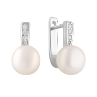 Серебряные серьги CatalogSilver с натуральным жемчугом, фианитами (2084136)