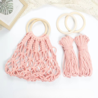 Набор макраме для ручного вязания ажурной плетёной сумки 29х26 см для рукоделия и творчества цвет розовый