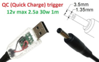 Кабель-переходник триггер QC (Quick Charge) 12v USB Type-A (max 2.5a, 30w) на 3.5x1.35mm 1.2m з USB Type-A (male) Quick Charge QC тригер (A class) 1