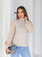 Жіноча елегантна кофта гольф у рубчик «Dazy» | Норма та батал Бежевий, 42-44