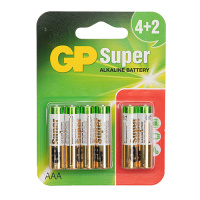 Батарейка GP SUPER ALKALINE 1.5V 24A-U6  щелочная,  LR03, AAA блистер (4891199134265)