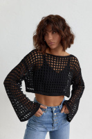 Короткий топ-сітка з довгими рукавами — чорний колір, L (є розміри)