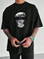 Чорна чоловіча футболка з ДТФ принтом (оверсайз)