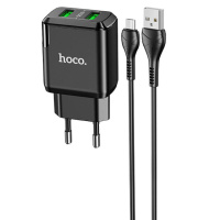 Зарядний пристрій HOCO N6 QC3.0 (2USB/3A) + USB - MicroUSB, Чорний - купити в SmartEra.ua