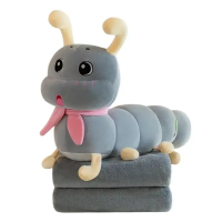 М'яка іграшка-подушка з пледом Гусениця 110×170 (см) плюшевий дитячий плед 3в1 Сірий 7127-G