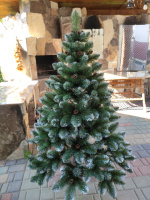 Штучна ялинка 1.30 м. Елітна з шишками та білими кінчиками ПВХ