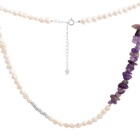 Серебряное колье CatalogSilver с натуральным жемчугом барочным, аметистом, вес изделия 17,95 гр (2199410) 450500 размер