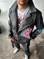 Шкіряна куртка (косуха) - чорна - 51-006