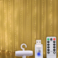 Светодиодная гирлянда USB штора, медная нить, разноцветная, 3x3 м, 8 режимов, с пультом