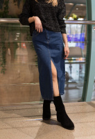 Жіноча синя джинсова спідниця з розрізом