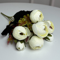 Букет Ранункулюсов искусственный, 30 см, 5 стеблей, 8 цветков/микс (2 букета в уп.). Цвет: белый