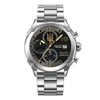 Чоловічий наручний годинник Awarder 016 Тризуб золото Silver-Black Steel з хронографом та металевим браслетом