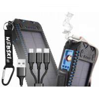 Powerbank Solar с фонариком на солнечной батарее, бронированный с зажигалкой Webski 20000 мАч черный