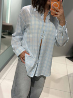 Рубашка женская в клетку из коттона 20910 S-XL голубая