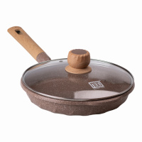 Сковорода з антипригарним мармуровим покриттям та кришкою 26 см, бежевий