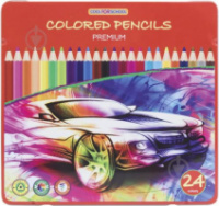Олівці кольорові «Premium», 24 кольори, тригранні, в металевій коробці