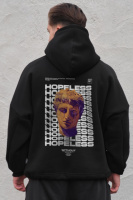 Оверсайз худі толстовка на флісі з капюшоном та принтом Without Hopeless Black